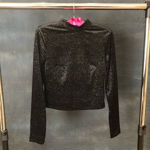 Shimmering Black Mock Neck